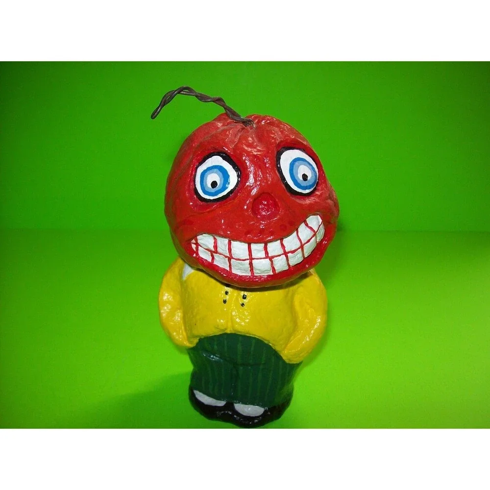 Halloween Bobble Head Nodder Weird Goblin Pumpkin Man Handmade Anthropomorphic